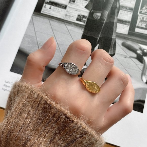 Myth X Dream Jewelry - 18K Goldplated Moon and Sun Face Signet Ring